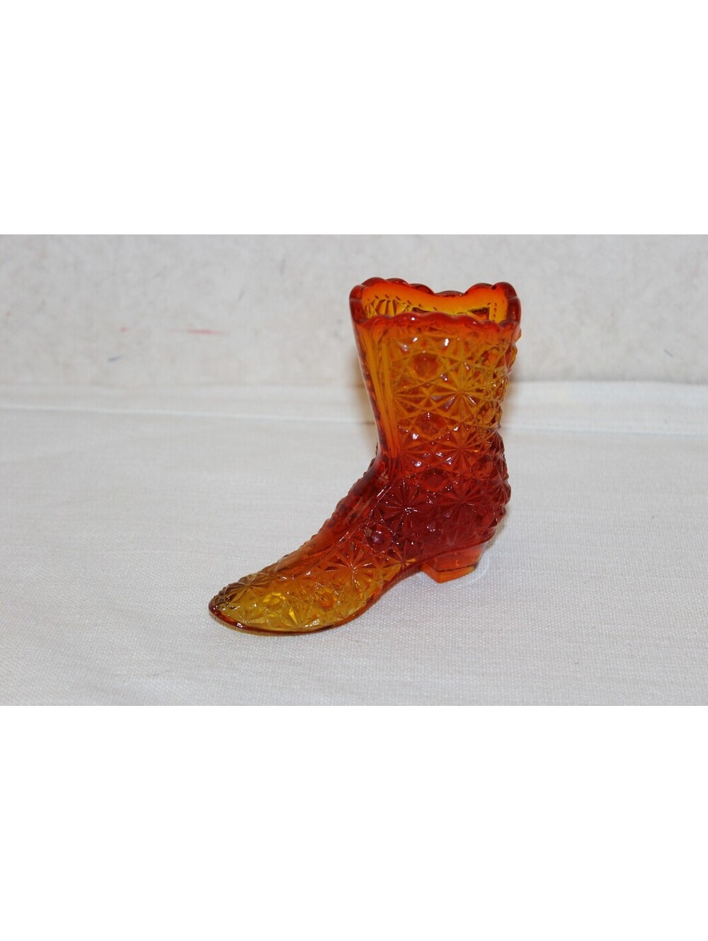 Vintage Fenton Amberina Daisy and Button Glass Boot Shoe Figurine